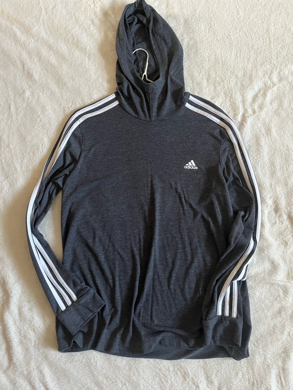 adidas Charcoal Gray Long Sleeve Three-Stripe Athletic Top